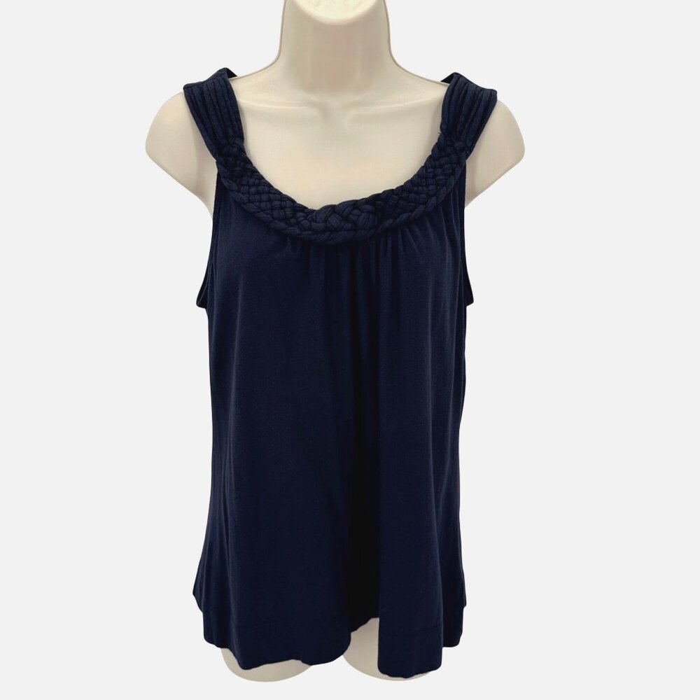 Merona Womens Navy Sleeveless Top Braided Scoop Neckline Size M